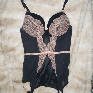 Adore Me black and pink corset with garters